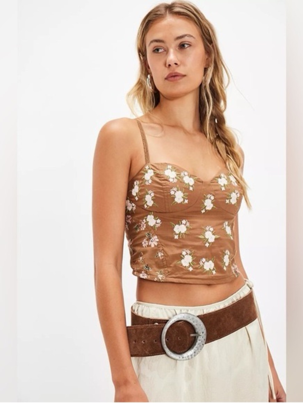Free People | NWT Brown Wildflower Floral Embroidered Crop Tank Top
